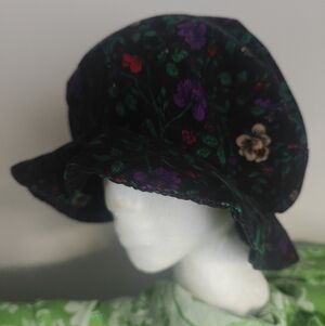Vintage Corduroy Peasant Brim Cap Hat Handmade Cotton 22.5" Circumference